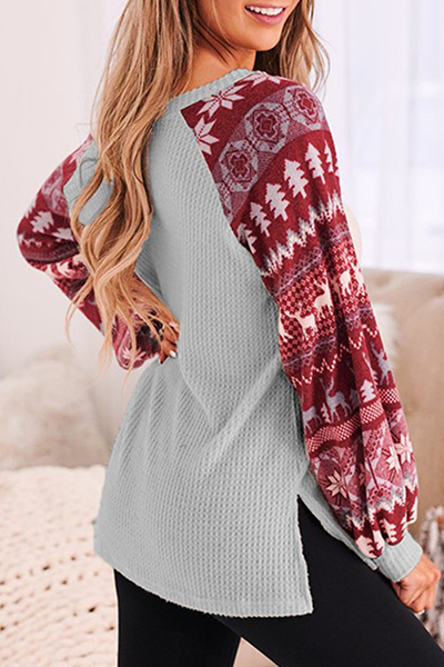 Casual Wapiti Split Joint Contrast V Neck Tops