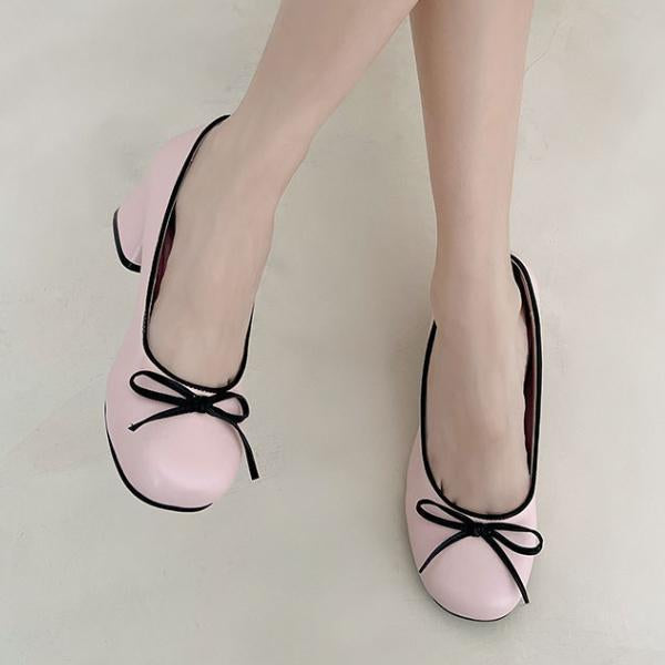 Women's Elegant Bow Barbie Pink Thick Heel Mary Jane 98235633S