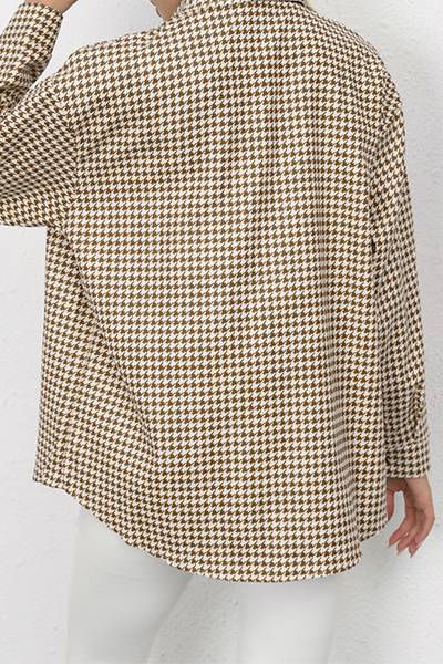 Casual Plaid Split Joint Buckle Turndown Collar Tops