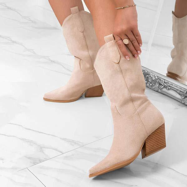 Women's Mid-Calf Suede Pointed Toe Martin Boots 54748533C