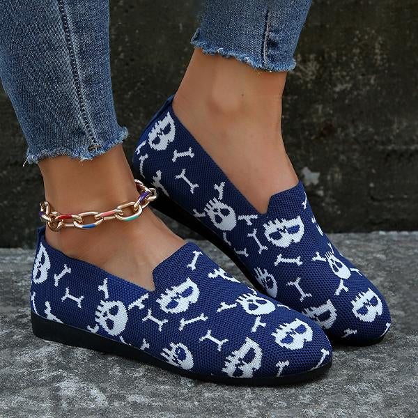 Women's Halloween Embroidered Skull Low-Top Flats 29968728S