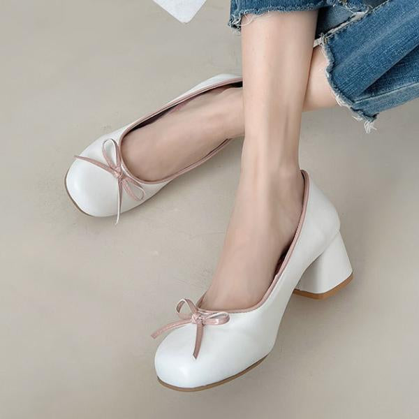 Women's Elegant Bow Barbie Pink Thick Heel Mary Jane 98235633S