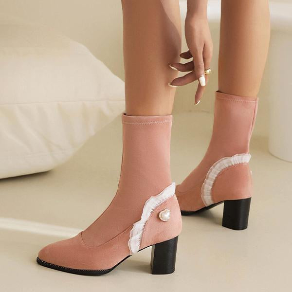Women's Elegant Lace Heart High Heel Booties 57074446S
