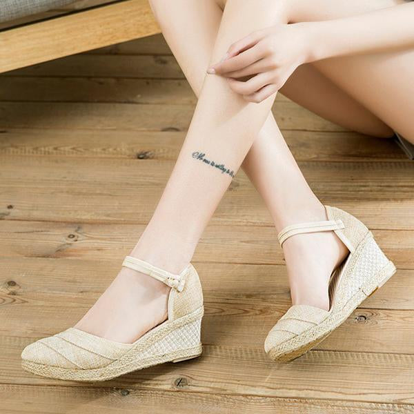 Women's Linen Braided Roman Wedge Sandals 56464076C