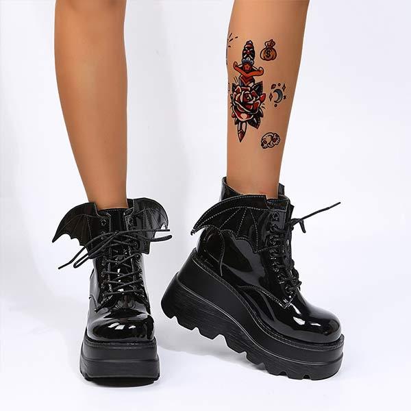 Women's Platform Dark Gothic Wing Wedge Booties 95545489C