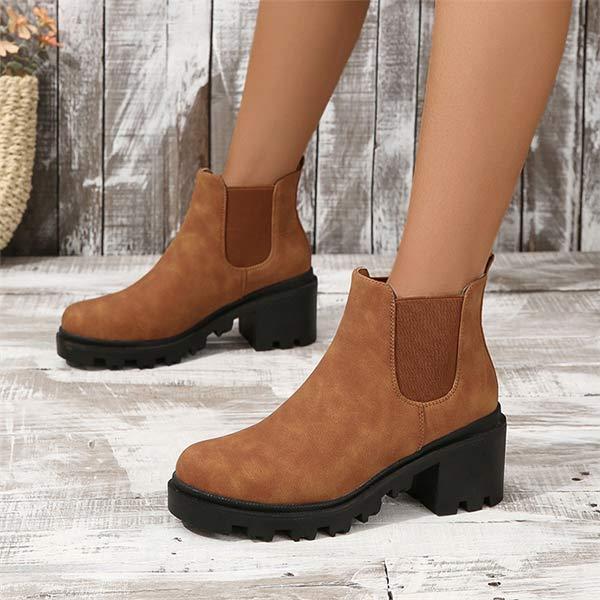 Women's Elastic Low Top Platform High Heel Chelsea Boots 72012404C