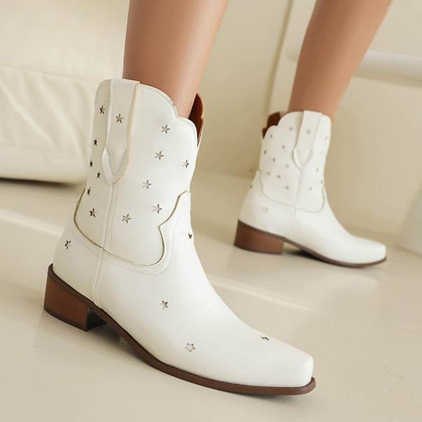 Women's Fashion Casual Star Chunky Heel Booties 05877648S