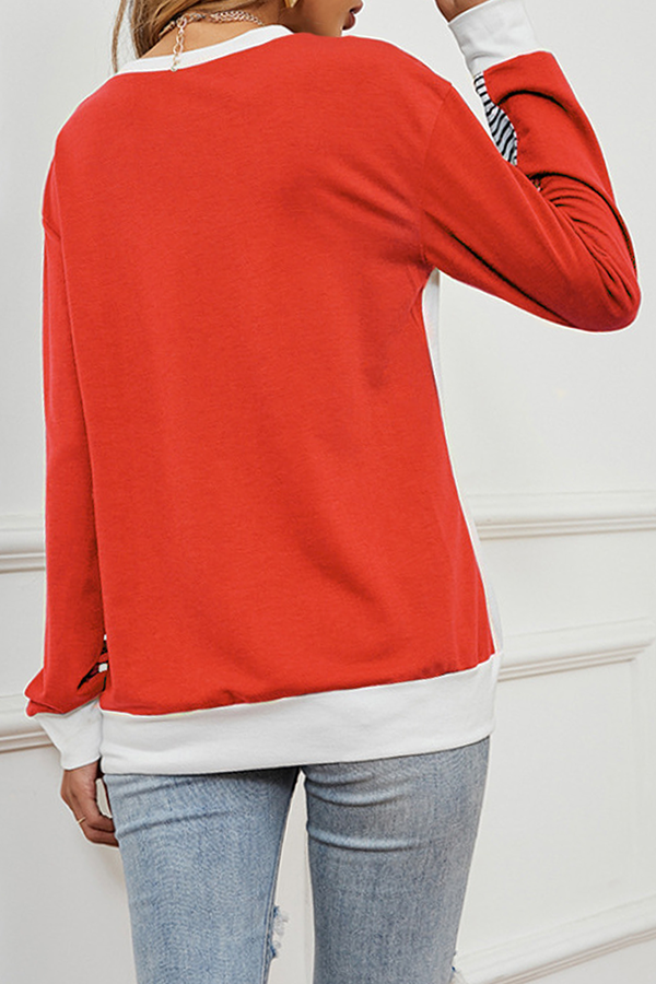 Casual Striped Split Joint Contrast O Neck Tops