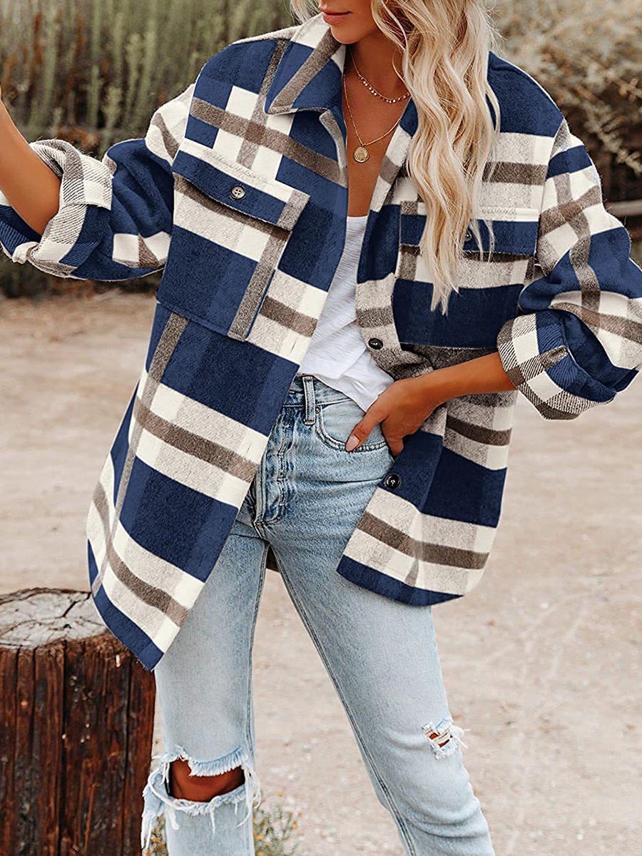 Plaid Button Long Sleeve Shacket
