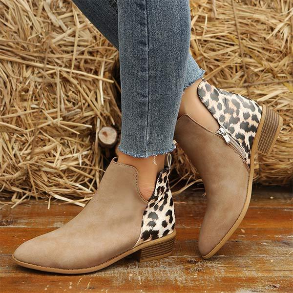 Women's Leopard Stitching Ankle Boots 90337009C
