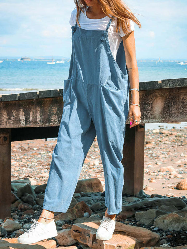 Women's Loose Sleeveless Overalls Straight Jumpsuit