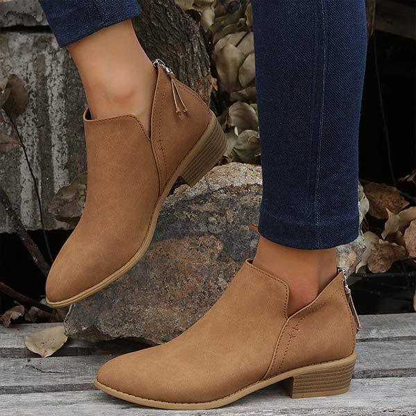 Women'S Chunky Heel Back Zip Ankle Boots 27545675C