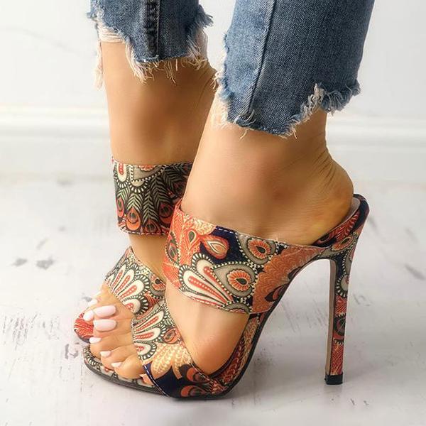 Women's Peacock Blue Open Toe Stiletto Slippers 35840548C