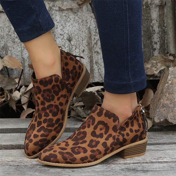 Women'S Chunky Heel Back Zip Ankle Boots 27545675C