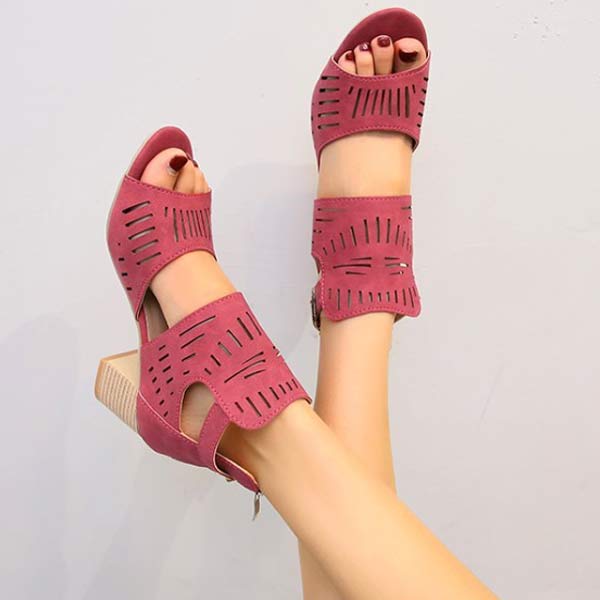 Women'S Hollow Chunky Heel High Heel Sandals 10470422C