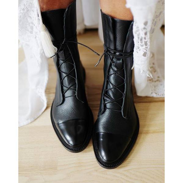 Women'S Paneled Lace-Up Short Martin Boots Biker Boots 67071946