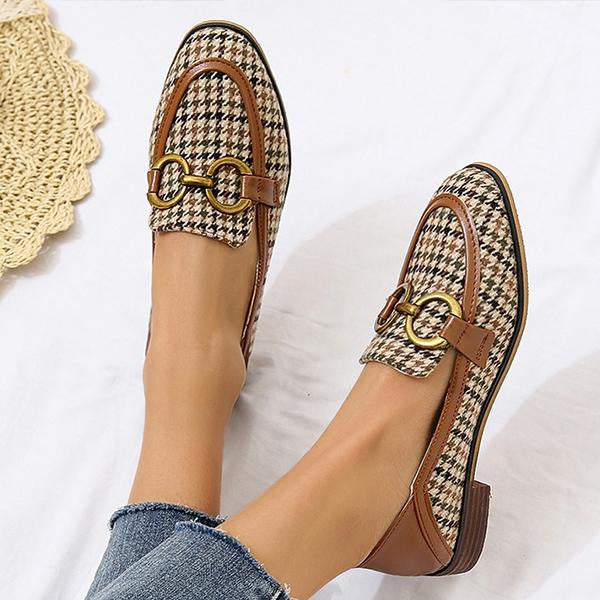 Women's Fashion Color Block Metal Buckle Low Heel Shoes 06586005C