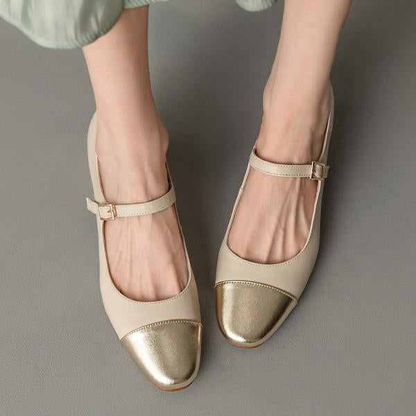 Women's Elegant Colorblock Round Toe Chunky Heels 77782268C