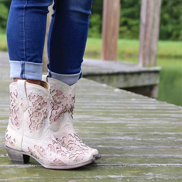 Women'S Embroidered Cutout High Heel Fashion Boots 74450280C
