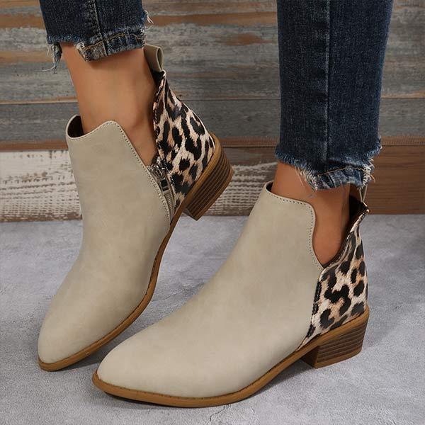Women's Leopard Stitching Ankle Boots 90337009C