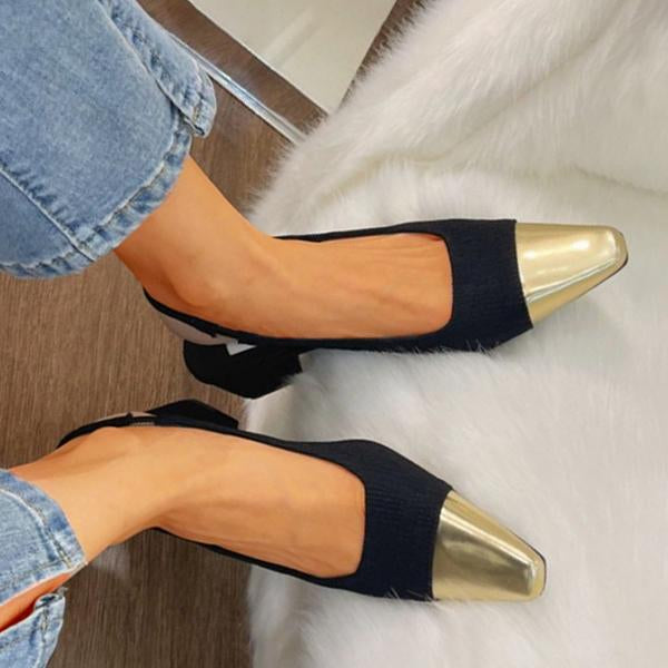 Women's Fashion Retro Square Toe Block Color Chunky Heels 86071368C