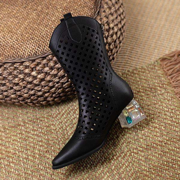 Women's Fashion Hollow Rhinestone Chunky Heel Sandals 28411918S