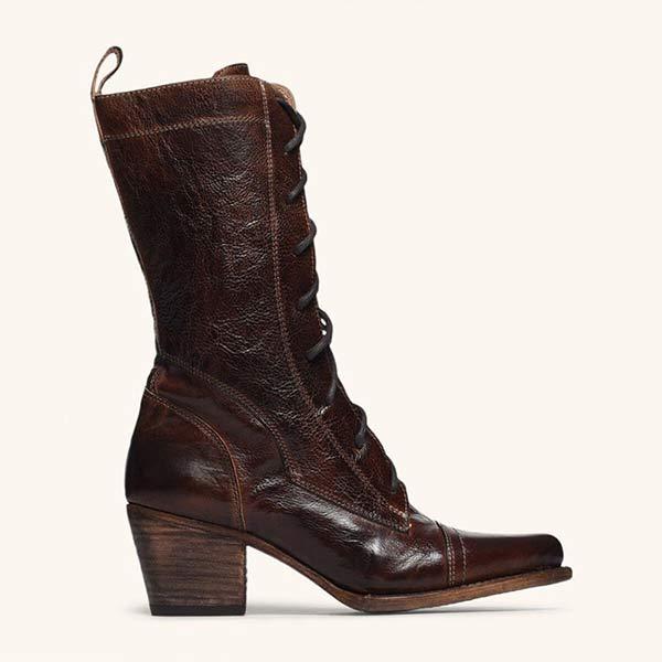 Women's Fashion High Heel Pointed Toe Mid-Calf Color Block Boots 64422333C