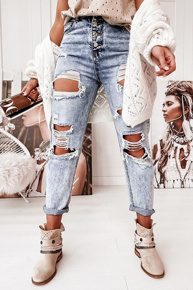 Street Solid Tassel Ripped Pencil Bottoms