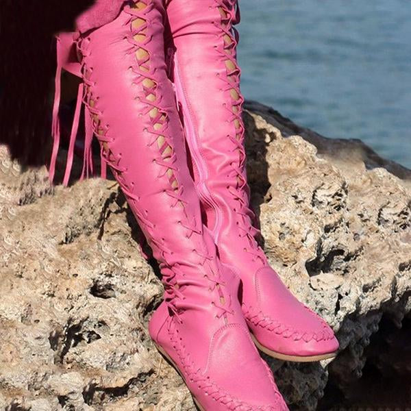 Women's Fashion Lace-Up Flat Over-the-Knee Boots 57358337S