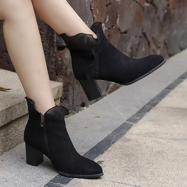 Women's Elegant Lace Trim Chunky Heel Ankle Boots 41832404S