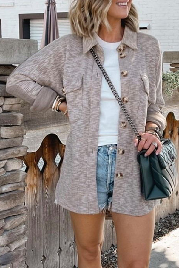 Casual Solid Split Joint Buckle Turndown Collar Outerwear