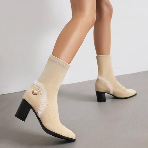 Women's Elegant Lace Heart High Heel Booties 57074446S