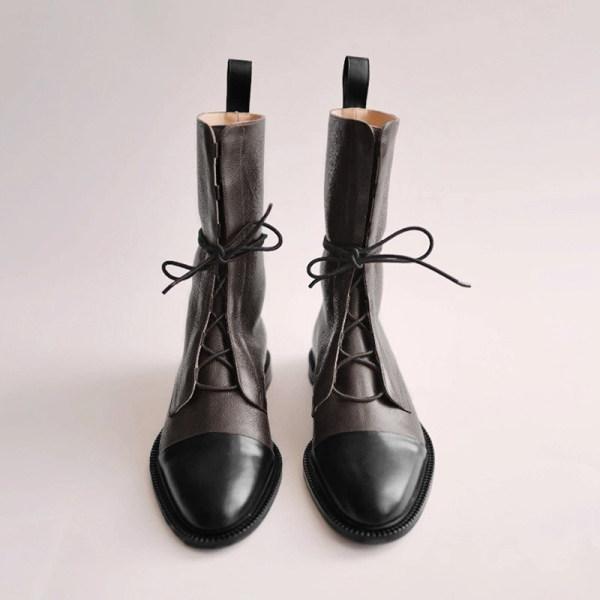Women'S Paneled Lace-Up Short Martin Boots Biker Boots 67071946
