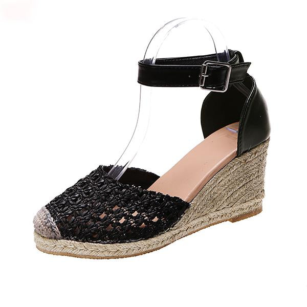 Women's Hollow Braided Hemp Rope Wedge Sandals 50389892C