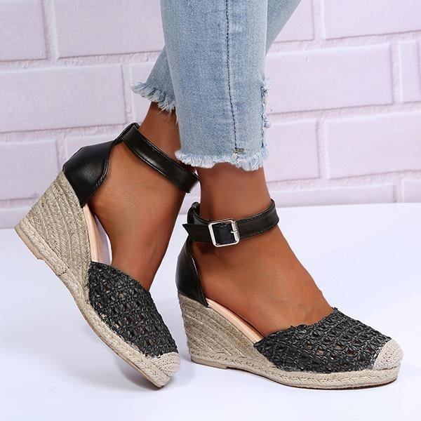 Women's Hollow Braided Hemp Rope Wedge Sandals 50389892C