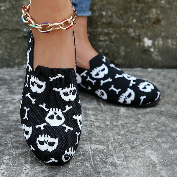 Women's Halloween Embroidered Skull Low-Top Flats 29968728S