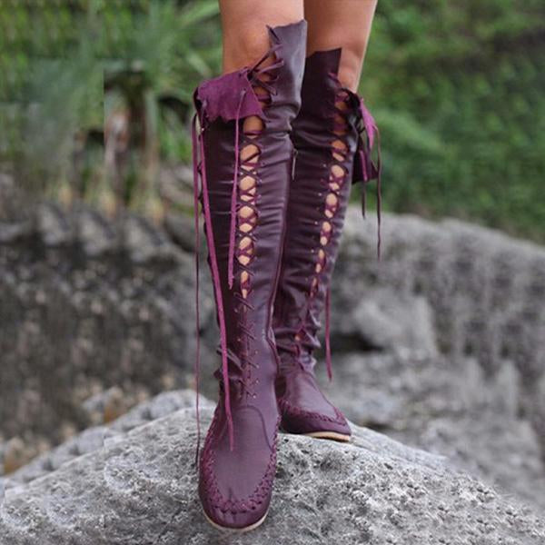 Women's Fashion Lace-Up Flat Over-the-Knee Boots 57358337S