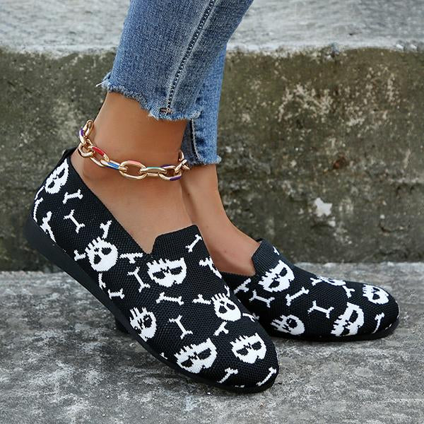 Women's Halloween Embroidered Skull Low-Top Flats 29968728S