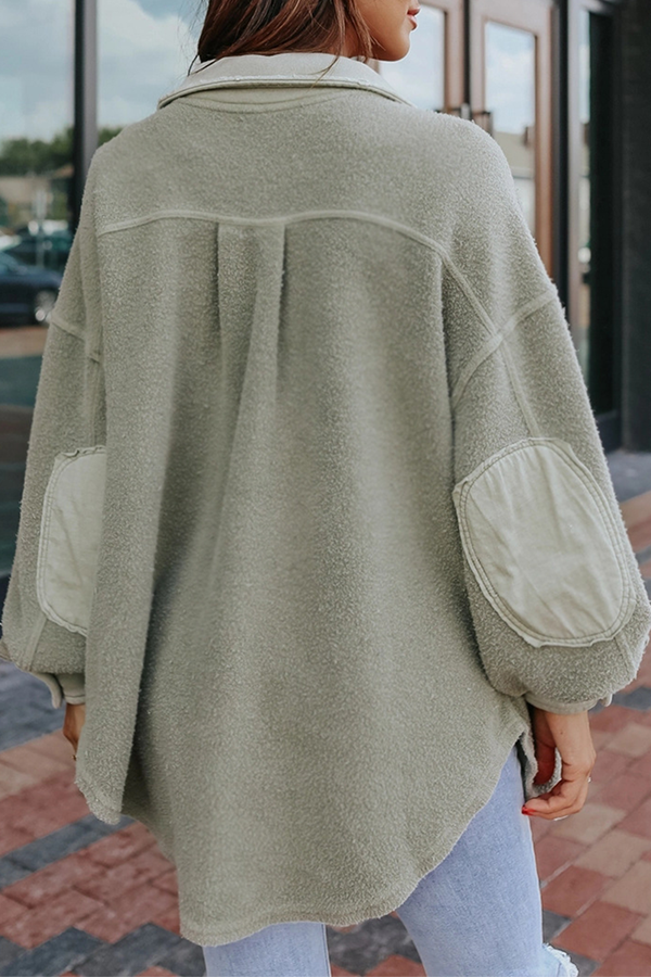 Casual Patchwork Pocket Buckle Turndown Collar Outerwear