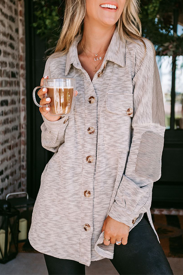 Casual Solid Split Joint Buckle Turndown Collar Outerwear
