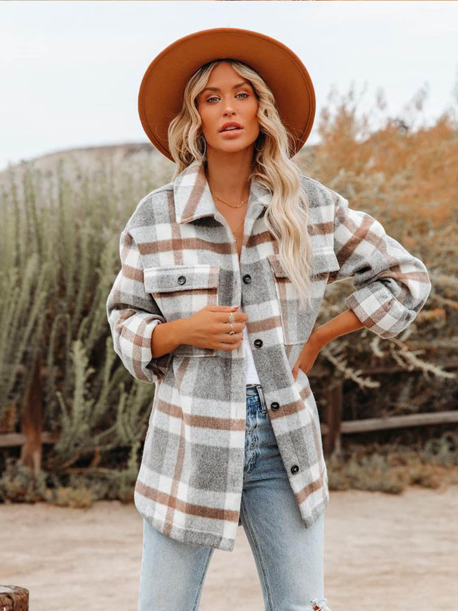 Plaid Button Long Sleeve Shacket