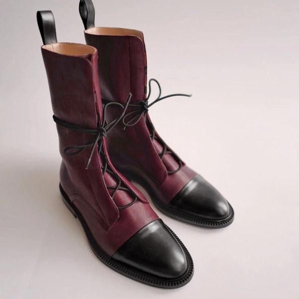 Women'S Paneled Lace-Up Short Martin Boots Biker Boots 67071946