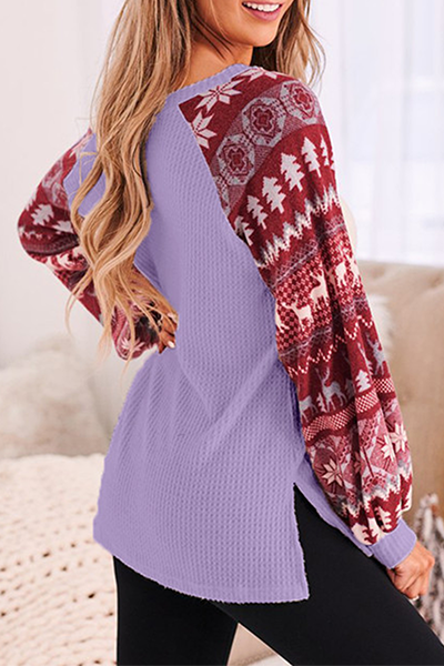 Casual Wapiti Split Joint Contrast V Neck Tops