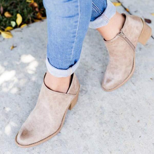 Women'S Chunky Heel Side Zip Ankle Boots 87990684C