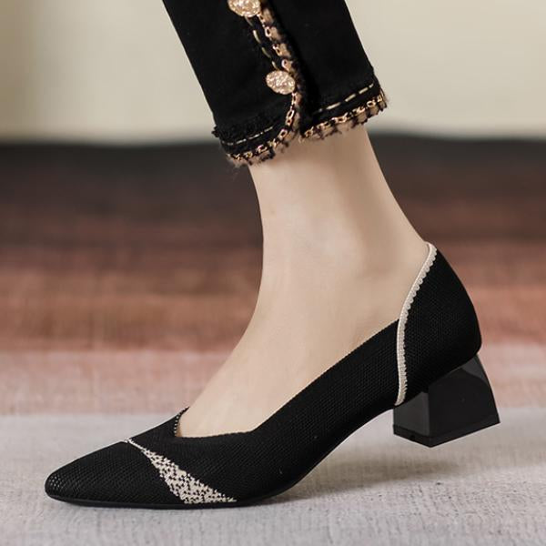 Women's Flying Woven Chunky Heel Pointed Shoes 73427463S