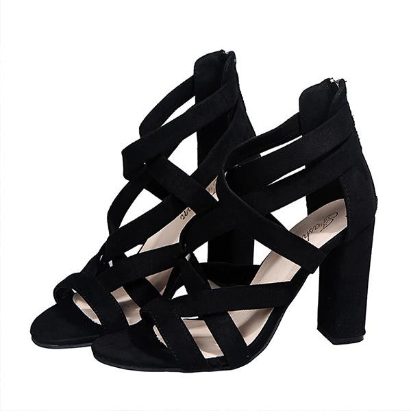 Women's Fashion Cross Strap Chunky Heel Sandals 15534156C