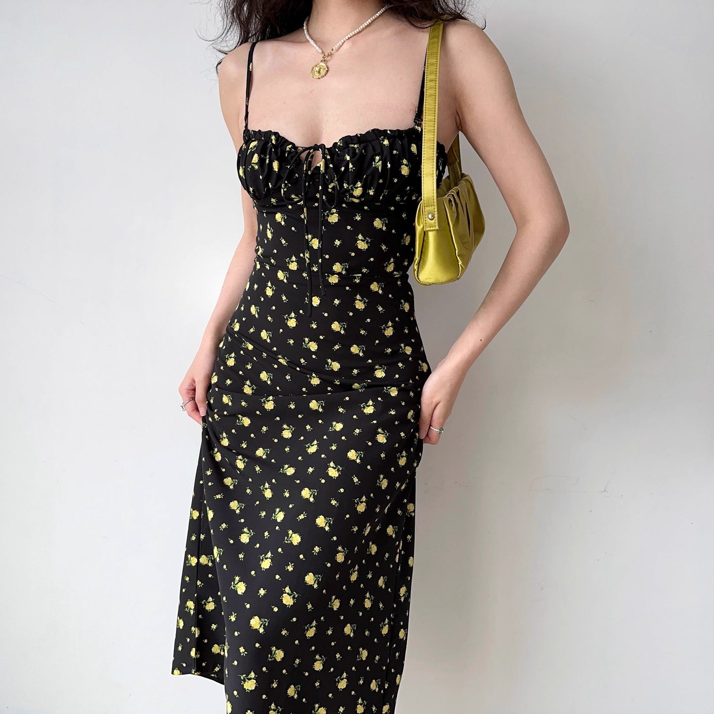 Yellow Florals Midi Dress