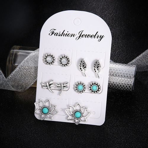 Boho Turquoise Stud Earring Set