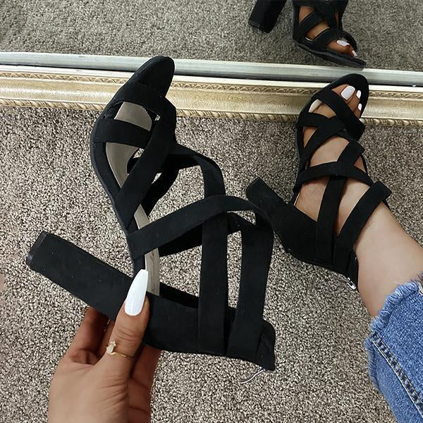 Women's Fashion Cross Strap Chunky Heel Sandals 15534156C