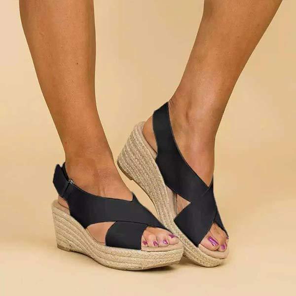 Women'S Hemp Woven Platform Wedge Sandals 73059625C